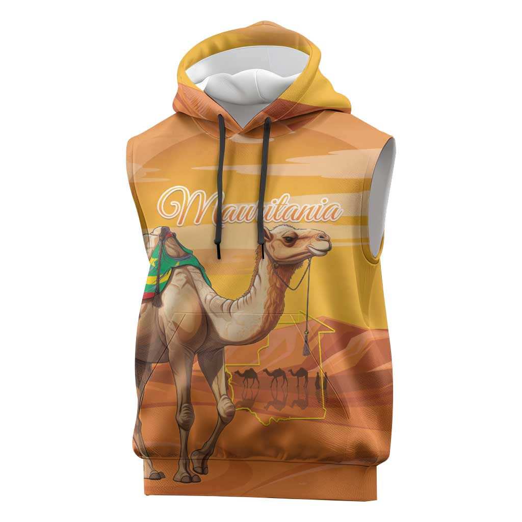 Personalized Mauritania Sahara Sleeveless Hoodie Camel With Map - Wonder Print Shop