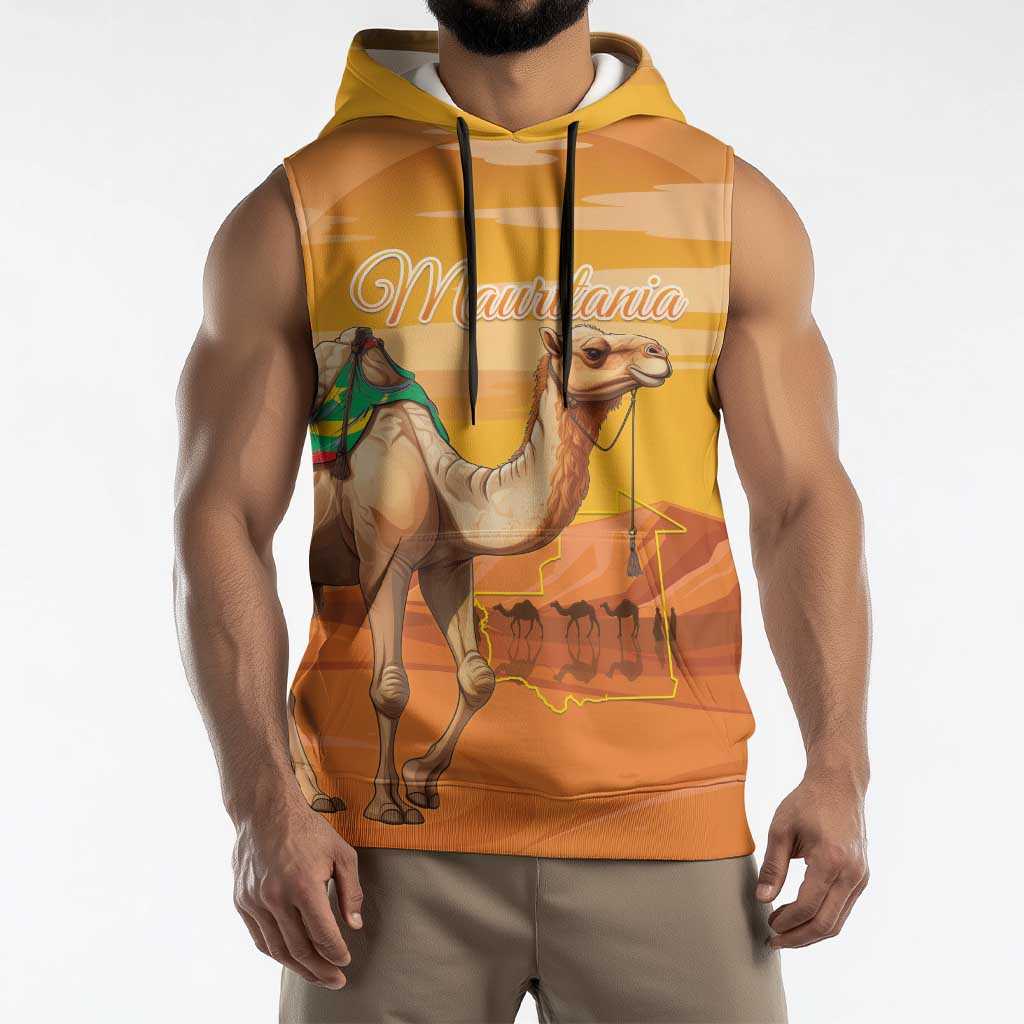 Personalized Mauritania Sahara Sleeveless Hoodie Camel With Map - Wonder Print Shop