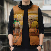 Personalized Mauritania Sahara Sleeveless Puffer Jacket Camel With Map - Wonder Print Shop