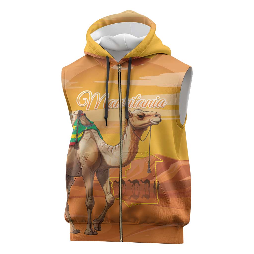 Personalized Mauritania Sahara Sleeveless Zip Hoodie Camel With Map - Wonder Print Shop