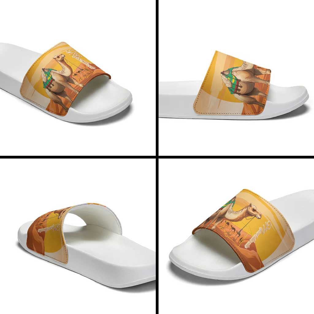 Mauritania Sahara Slide Sandals Camel With Map - Wonder Print Shop