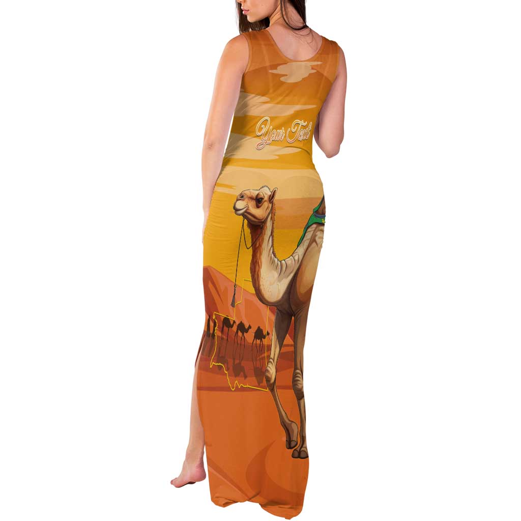 Personalized Mauritania Sahara Tank Maxi Dress Camel With Map - Wonder Print Shop