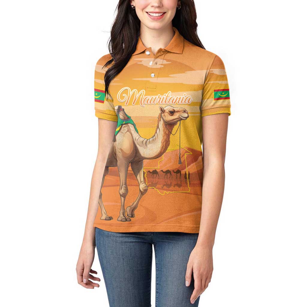 Personalized Mauritania Sahara Women Polo Shirt Camel With Map - Wonder Print Shop
