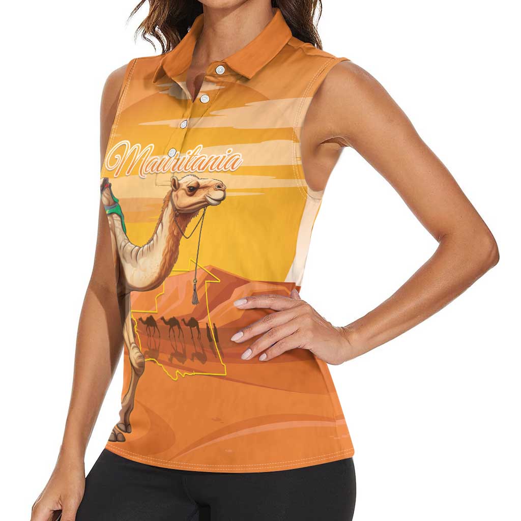 Personalized Mauritania Sahara Women Sleeveless Polo Shirt Camel With Map - Wonder Print Shop