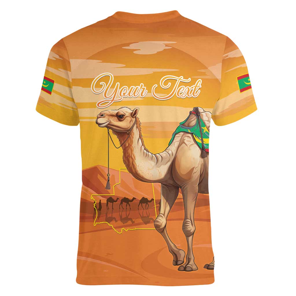 Personalized Mauritania Sahara Women V-Neck T-Shirt Camel With Map - Wonder Print Shop