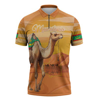 Personalized Mauritania Sahara Zipper Polo Shirt Camel With Map - Wonder Print Shop