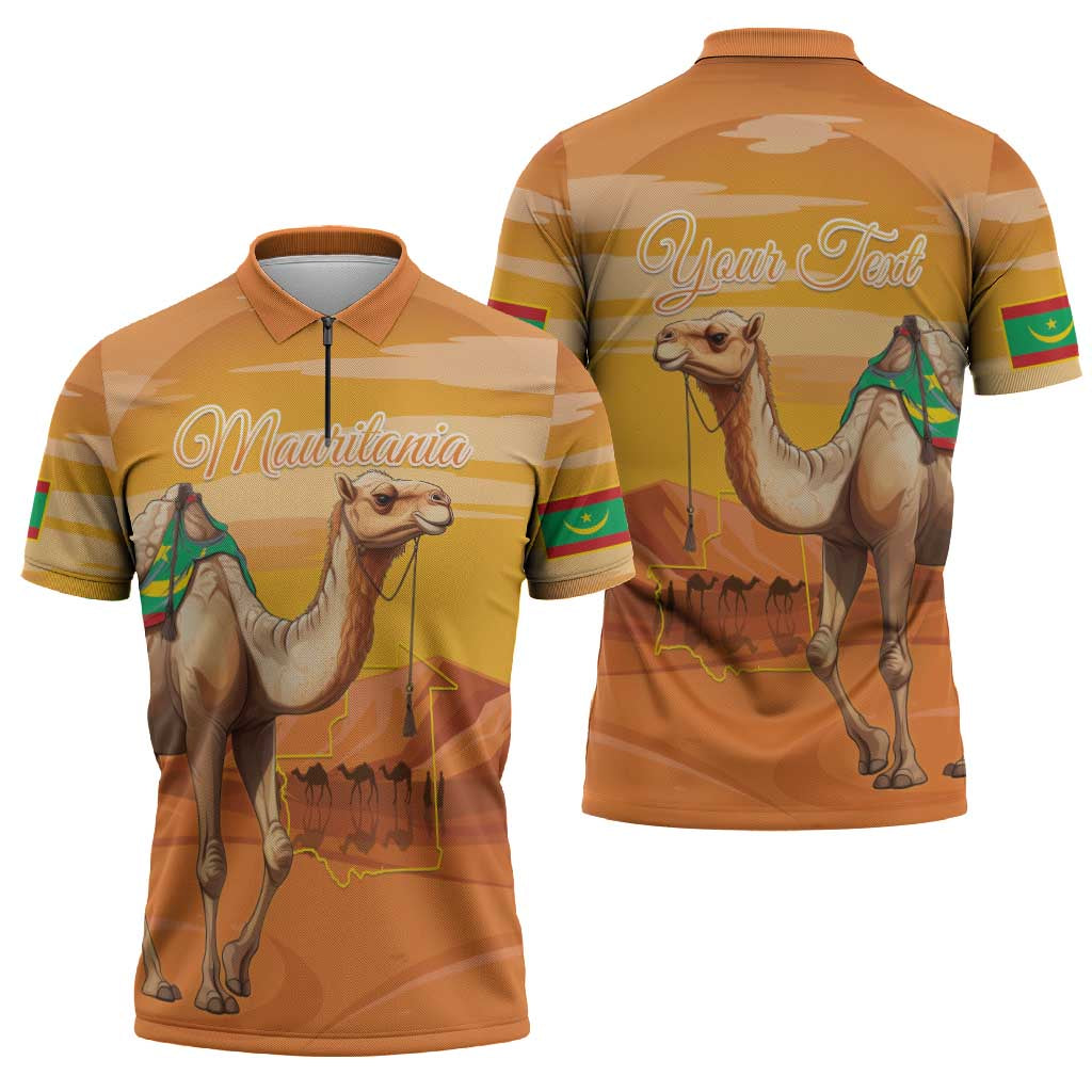 Personalized Mauritania Sahara Zipper Polo Shirt Camel With Map - Wonder Print Shop