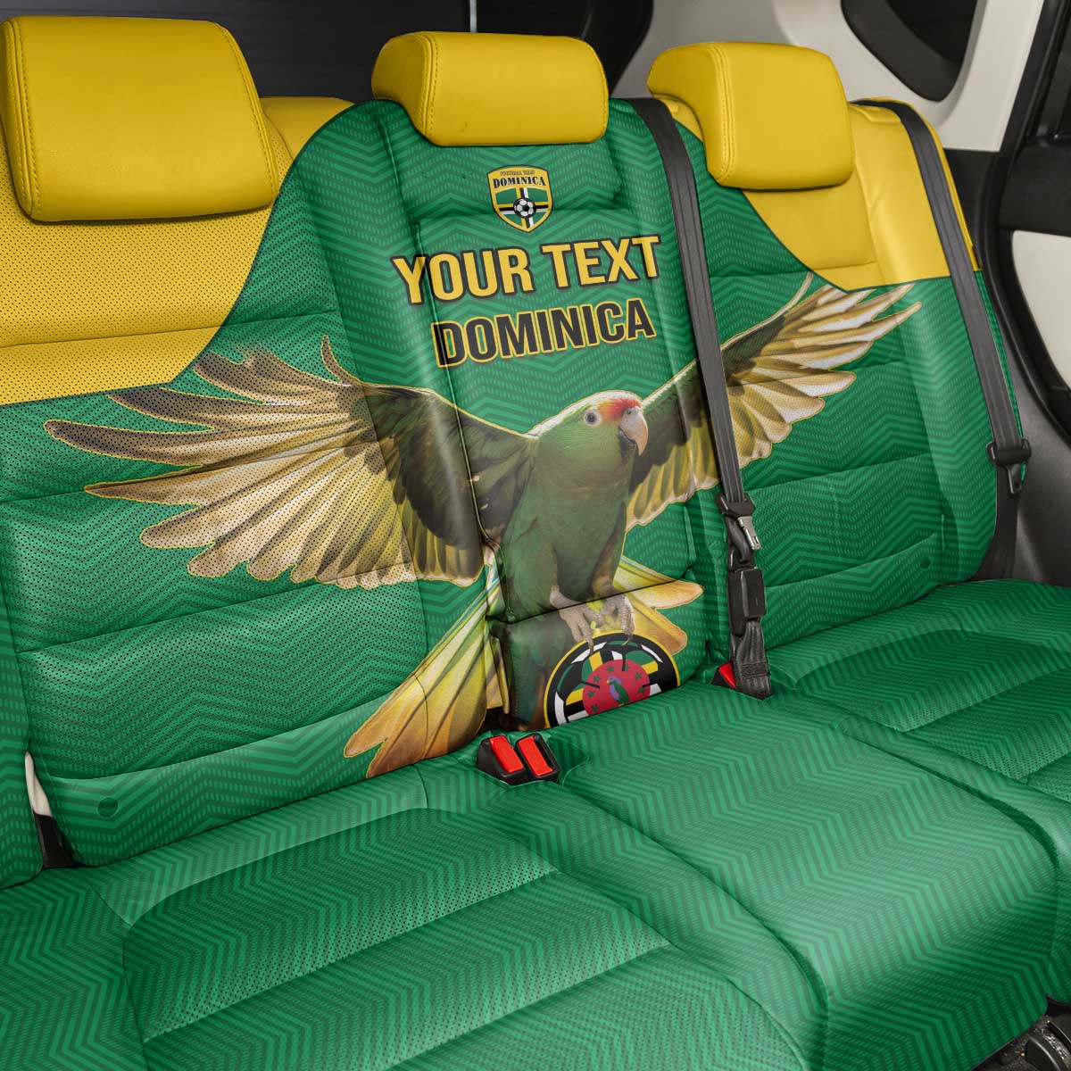 Custom Dominica Football Back Car Seat Cover Sisserou Parrot Green Color - Wonder Print Shop
