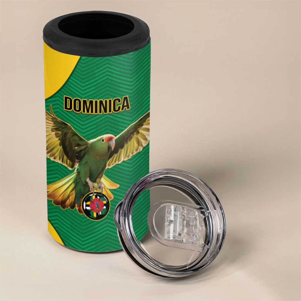 Custom Dominica Football 4 in 1 Can Cooler Tumbler Sisserou Parrot Green Color - Wonder Print Shop