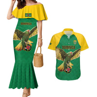Custom Dominica Football Couples Matching Mermaid Dress and Hawaiian Shirt Sisserou Parrot Green Color - Wonder Print Shop