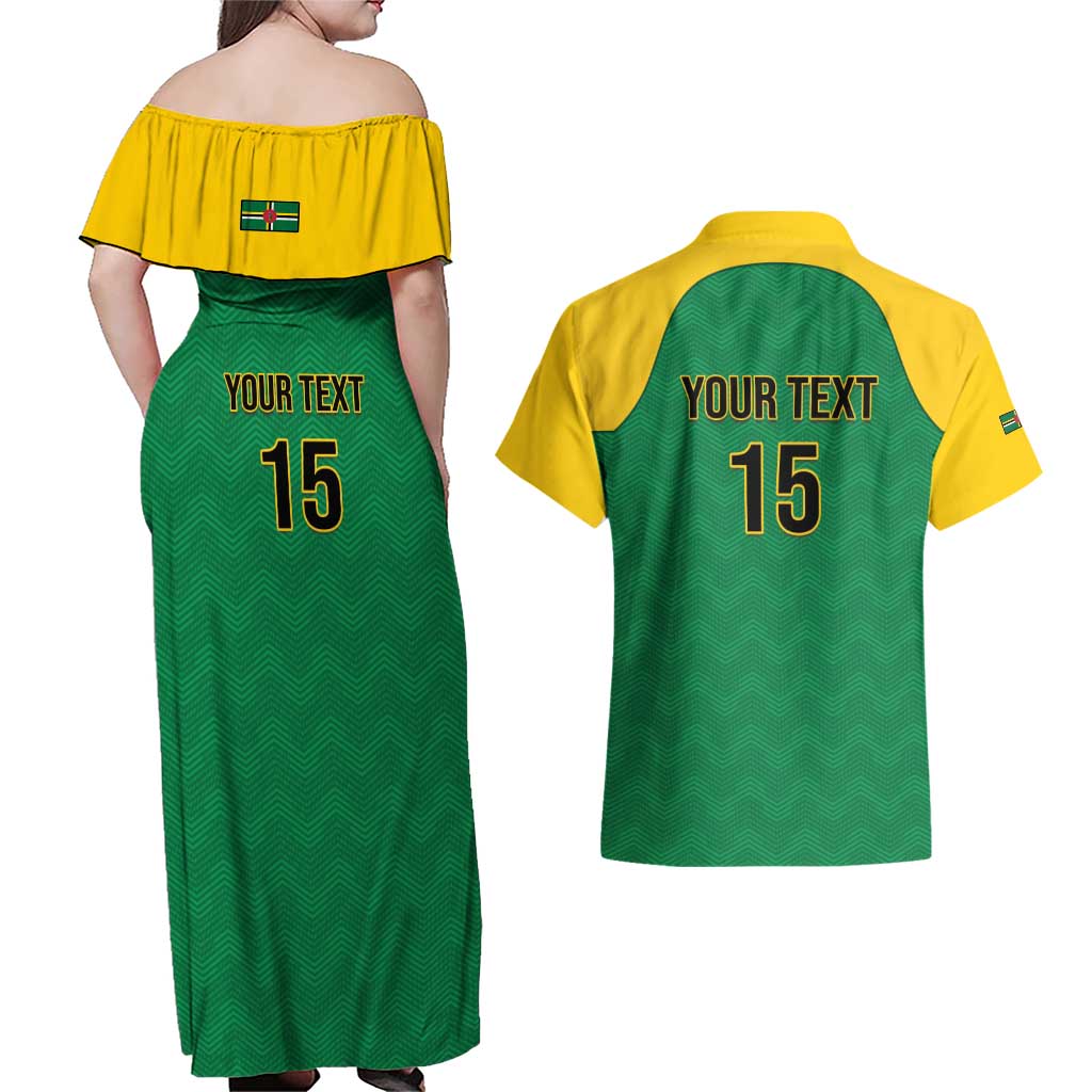 Custom Dominica Football Couples Matching Off Shoulder Maxi Dress and Hawaiian Shirt Sisserou Parrot Green Color - Wonder Print Shop