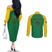 Custom Dominica Football Couples Matching Off The Shoulder Long Sleeve Dress and Long Sleeve Button Shirt Sisserou Parrot Green Color
