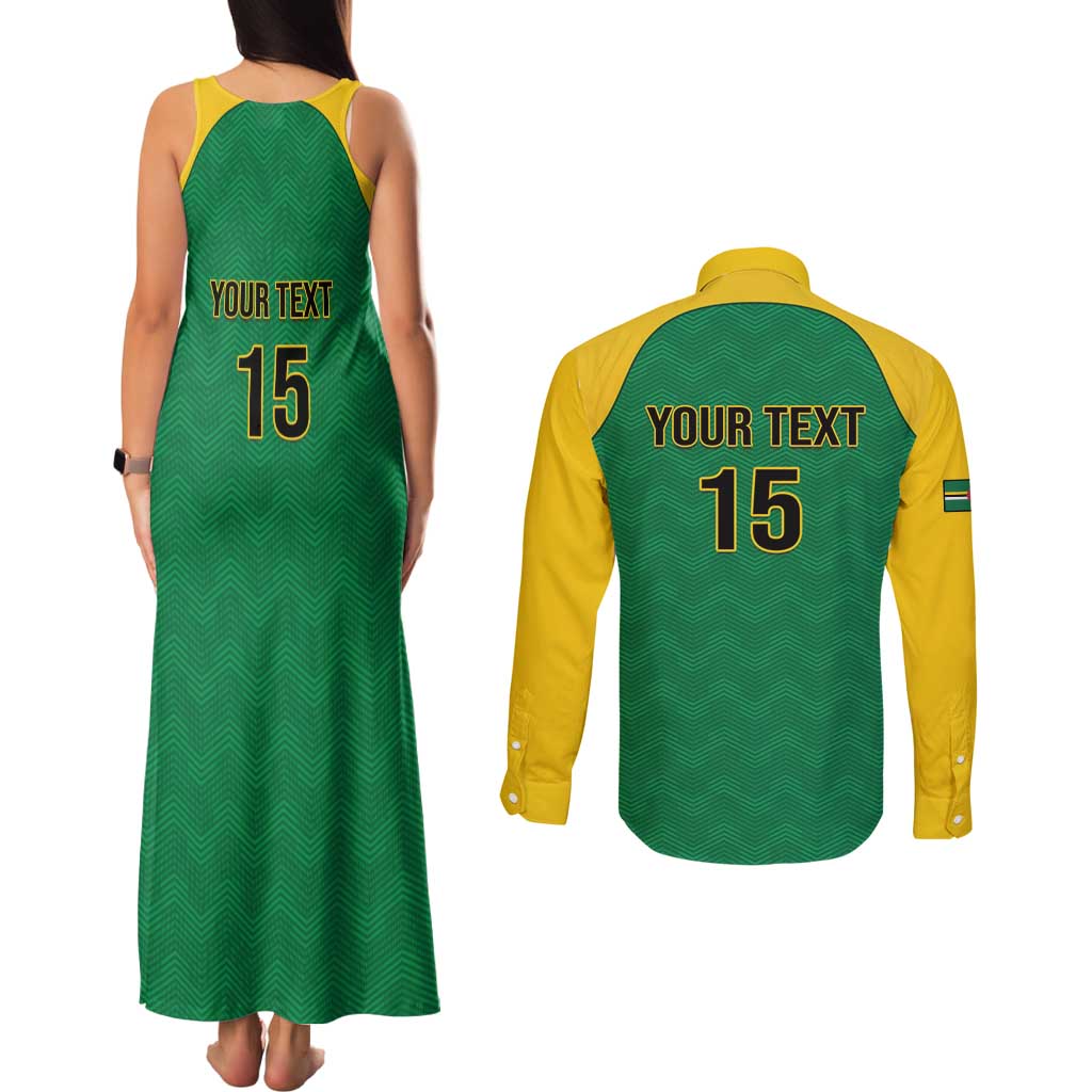 Custom Dominica Football Couples Matching Tank Maxi Dress and Long Sleeve Button Shirt Sisserou Parrot Green Color - Wonder Print Shop