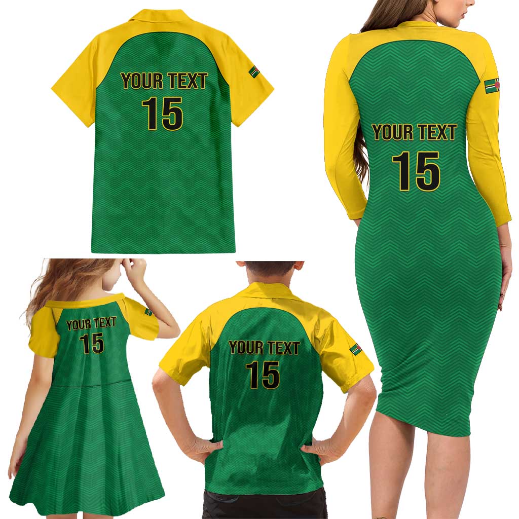 Custom Dominica Football Family Matching Long Sleeve Bodycon Dress and Hawaiian Shirt Sisserou Parrot Green Color - Wonder Print Shop