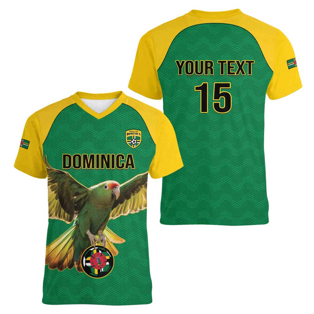 Custom Dominica Football Women V-Neck T-Shirt Sisserou Parrot Green Color - Wonder Print Shop