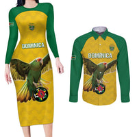 Custom Dominica Football Couples Matching Long Sleeve Bodycon Dress and Long Sleeve Button Shirt Sisserou Parrot Yellow Color - Wonder Print Shop