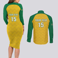 Custom Dominica Football Couples Matching Long Sleeve Bodycon Dress and Long Sleeve Button Shirt Sisserou Parrot Yellow Color - Wonder Print Shop