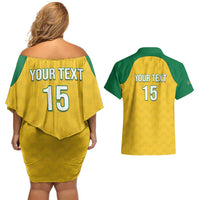 Custom Dominica Football Couples Matching Off Shoulder Short Dress and Hawaiian Shirt Sisserou Parrot Yellow Color - Wonder Print Shop