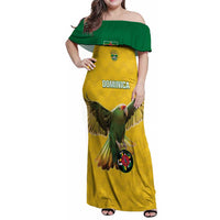 Custom Dominica Football Family Matching Off Shoulder Maxi Dress and Hawaiian Shirt Sisserou Parrot Yellow Color - Wonder Print Shop