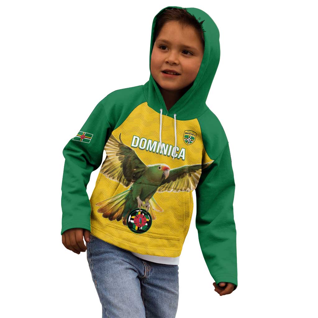 Custom Dominica Football Kid Hoodie Sisserou Parrot Yellow Color - Wonder Print Shop
