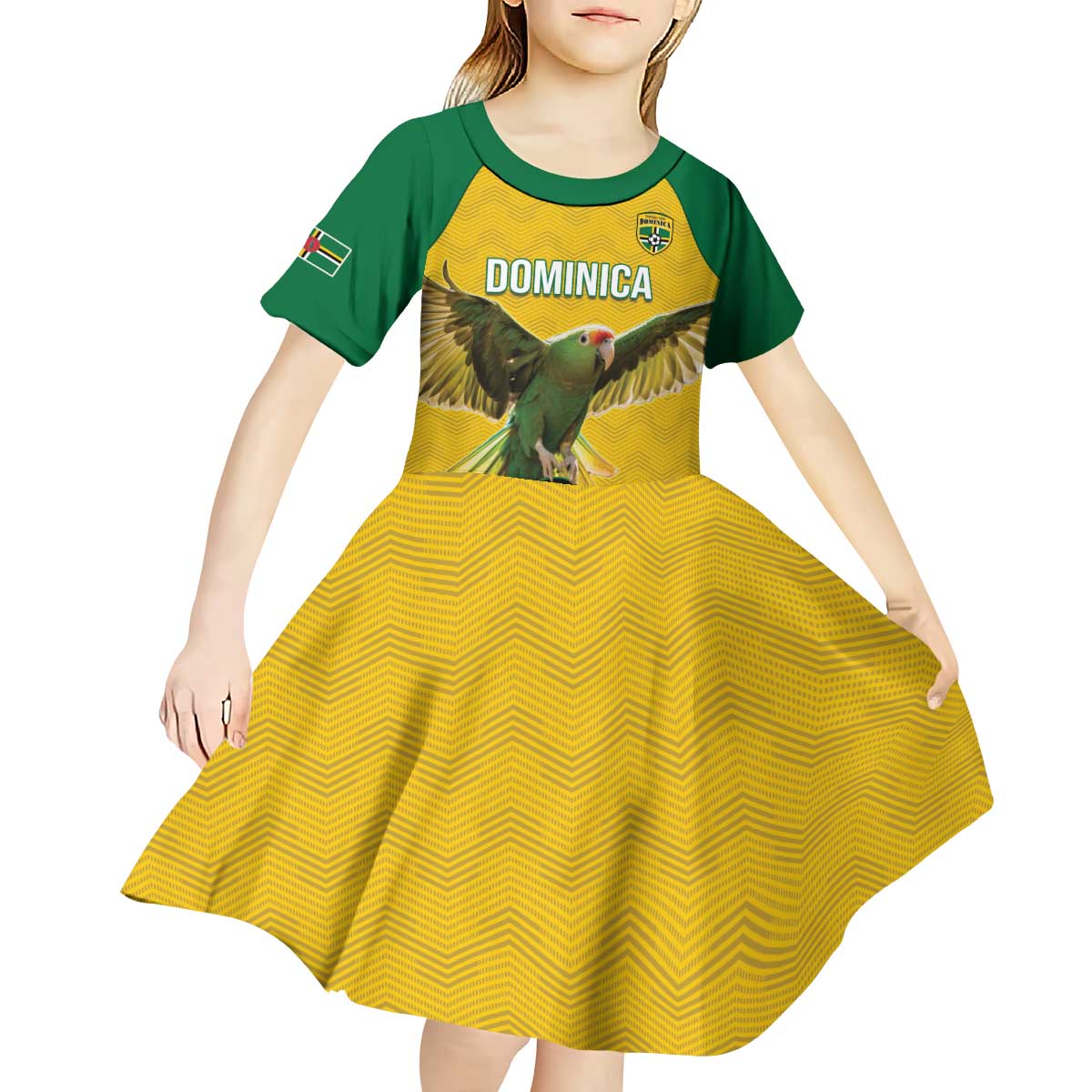 Custom Dominica Football Kid Short Sleeve Dress Sisserou Parrot Yellow Color - Wonder Print Shop