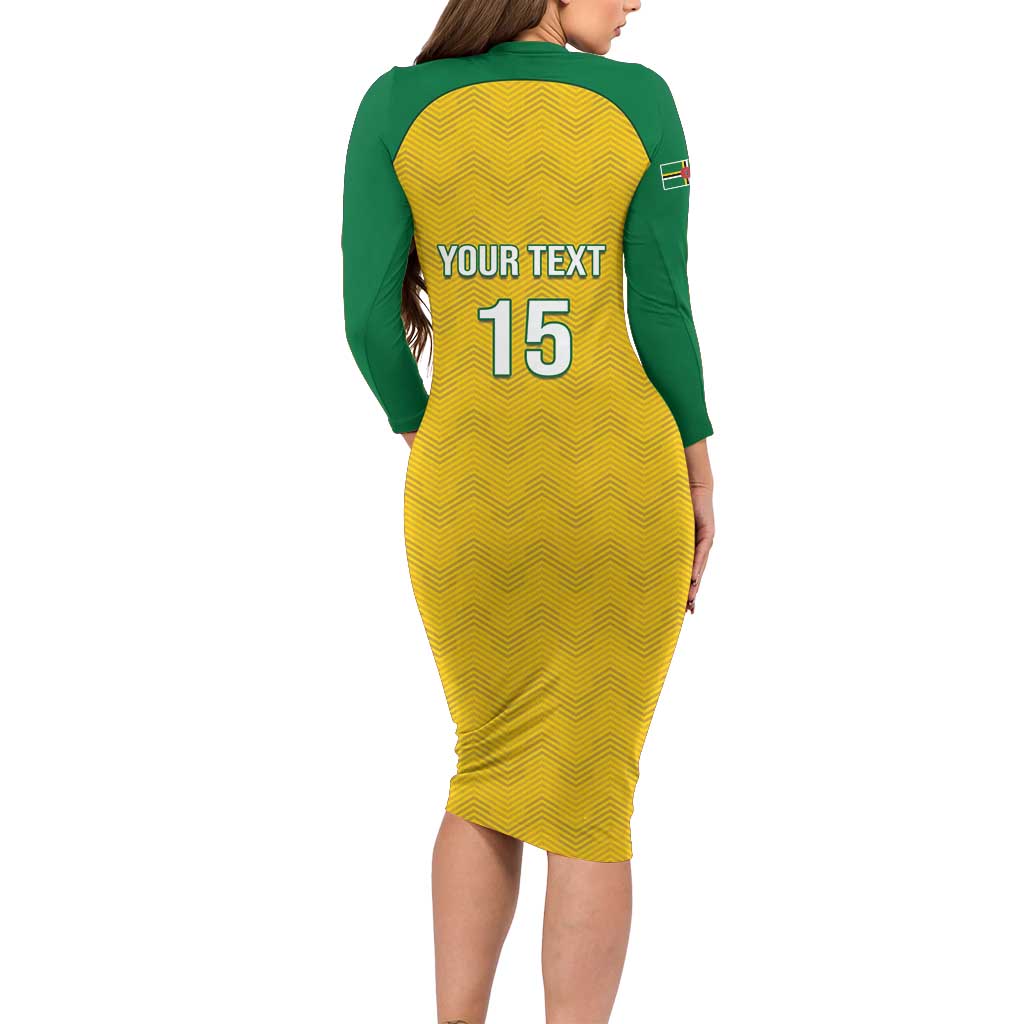 Custom Dominica Football Long Sleeve Bodycon Dress Sisserou Parrot Yellow Color - Wonder Print Shop