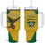 Custom Dominica Football Tumbler With Handle Sisserou Parrot Yellow Color - Wonder Print Shop