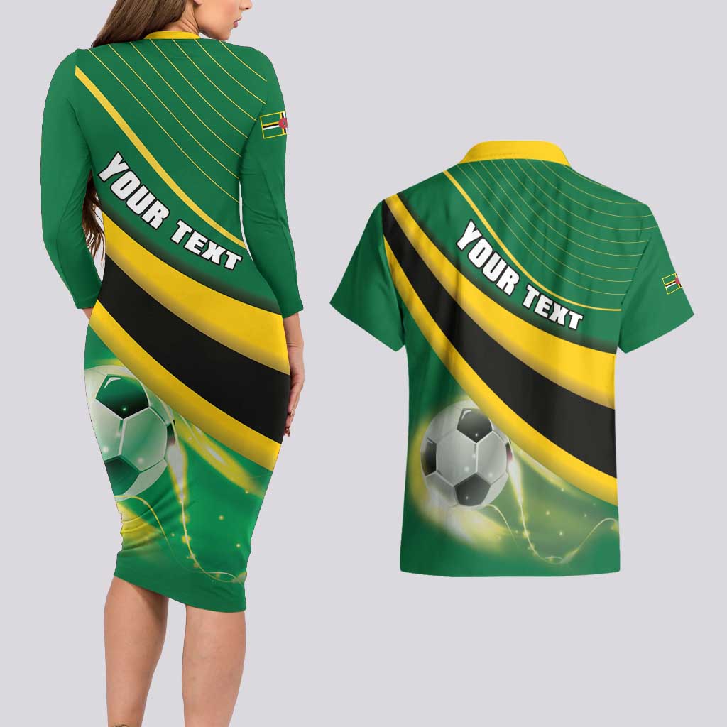 Personalised Dominica Football Couples Matching Long Sleeve Bodycon Dress and Hawaiian Shirt Sporty Style - Wonder Print Shop