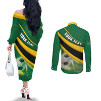 Personalised Dominica Football Couples Matching Off The Shoulder Long Sleeve Dress and Long Sleeve Button Shirt Sporty Style