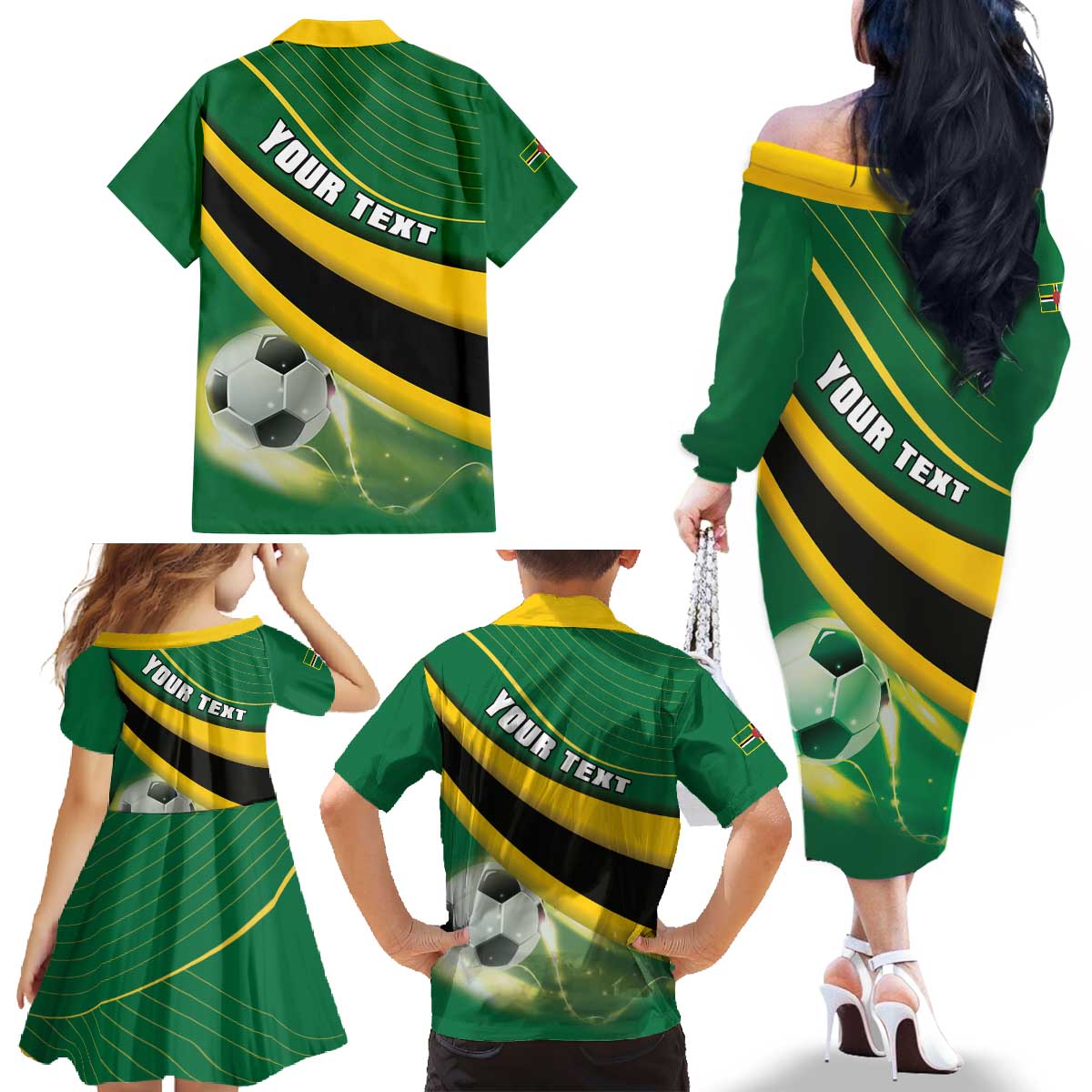 Personalised Dominica Football Family Matching Off The Shoulder Long Sleeve Dress and Hawaiian Shirt Sporty Style - Wonder Print Shop