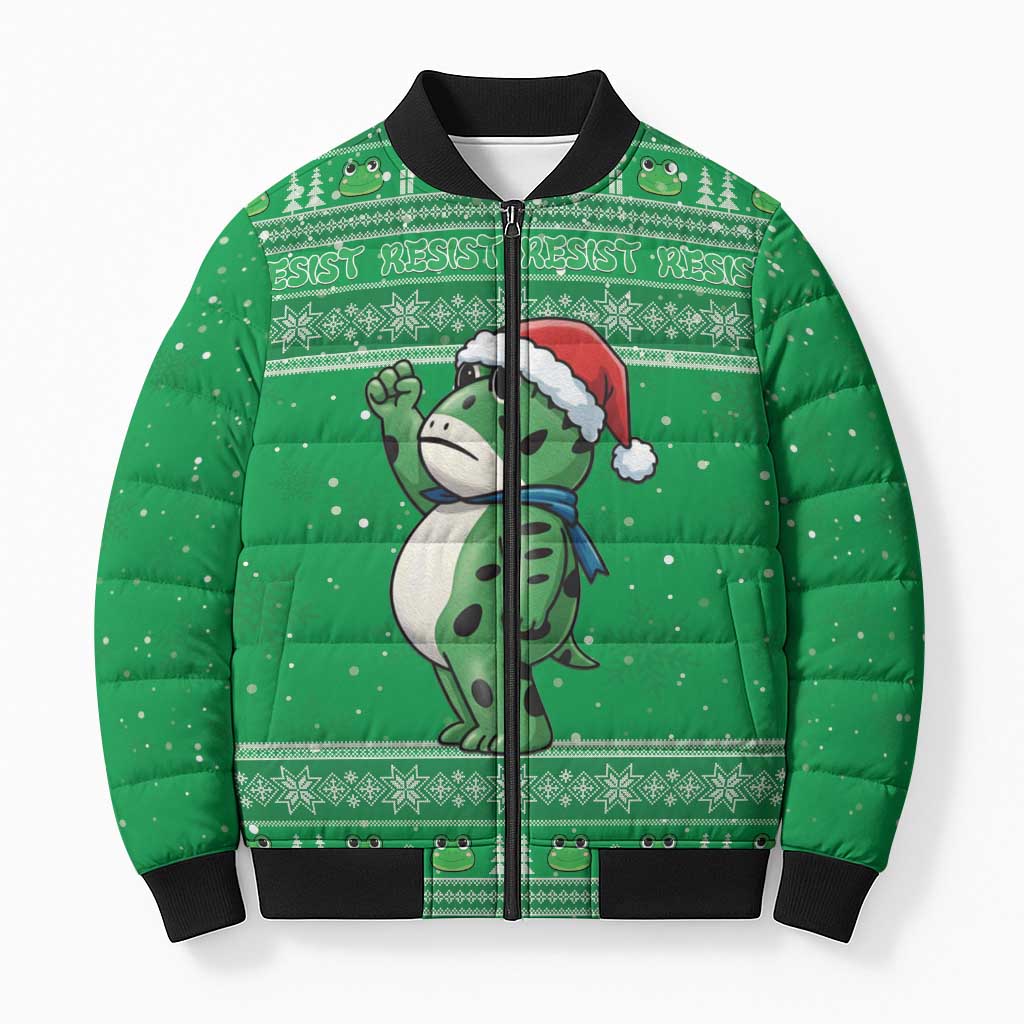 Funny Christmas Portland Frog Protest Bomber Puffer Jacket Merry Frog-mas - Wonder Print Shop