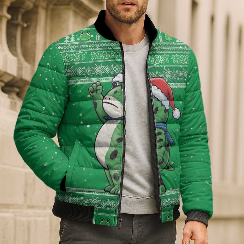 Funny Christmas Portland Frog Protest Bomber Puffer Jacket Merry Frog-mas - Wonder Print Shop