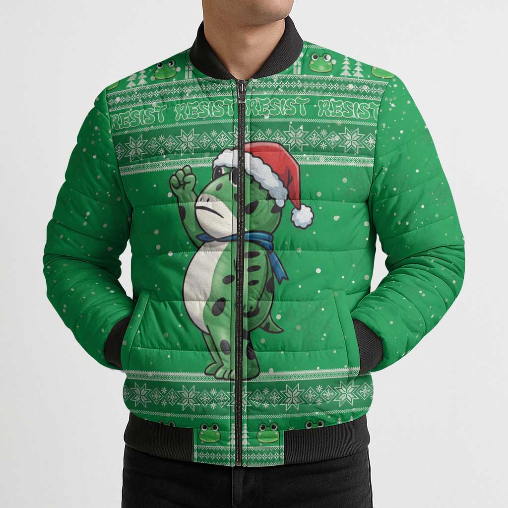 Funny Christmas Portland Frog Protest Bomber Puffer Jacket Merry Frog-mas - Wonder Print Shop
