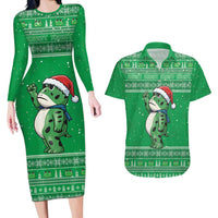 Funny Christmas Portland Frog Protest Couples Matching Long Sleeve Bodycon Dress and Hawaiian Shirt Merry Frog-mas - Wonder Print Shop