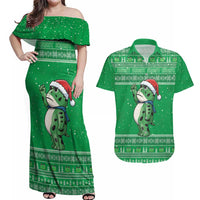 Funny Christmas Portland Frog Protest Couples Matching Off Shoulder Maxi Dress and Hawaiian Shirt Merry Frog-mas - Wonder Print Shop