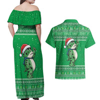 Funny Christmas Portland Frog Protest Couples Matching Off Shoulder Maxi Dress and Hawaiian Shirt Merry Frog-mas - Wonder Print Shop