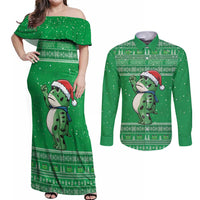 Funny Christmas Portland Frog Protest Couples Matching Off Shoulder Maxi Dress and Long Sleeve Button Shirt Merry Frog-mas - Wonder Print Shop