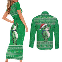 Funny Christmas Portland Frog Protest Couples Matching Short Sleeve Bodycon Dress and Long Sleeve Button Shirt Merry Frog-mas - Wonder Print Shop