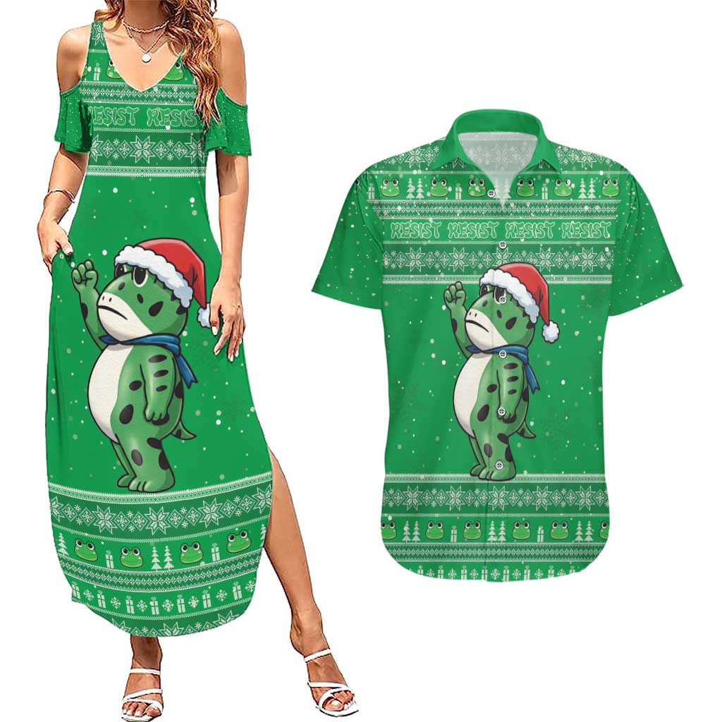 Funny Christmas Portland Frog Protest Couples Matching Summer Maxi Dress and Hawaiian Shirt Merry Frog-mas - Wonder Print Shop