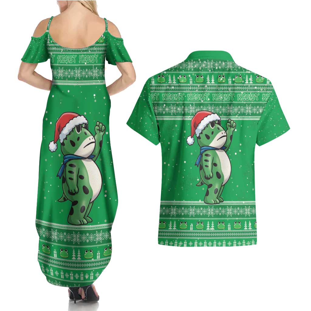 Funny Christmas Portland Frog Protest Couples Matching Summer Maxi Dress and Hawaiian Shirt Merry Frog-mas - Wonder Print Shop