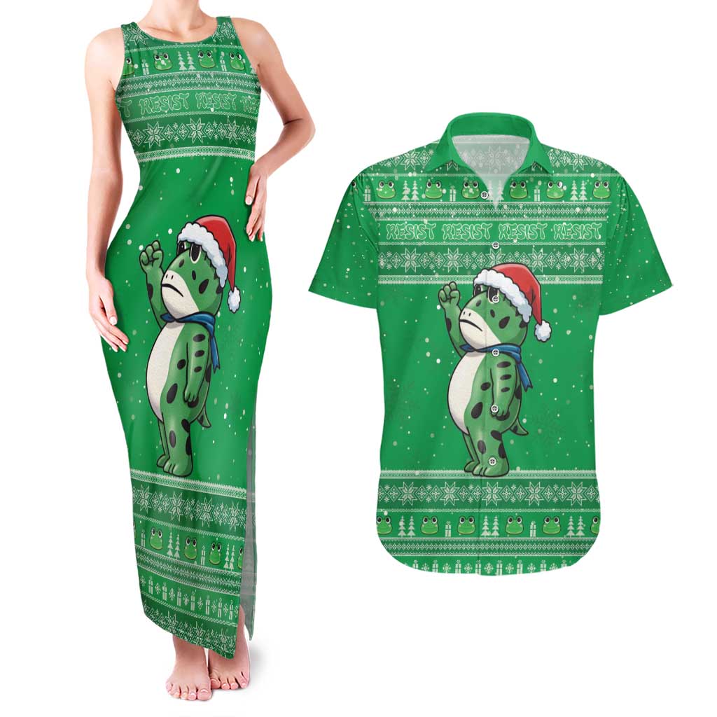 Funny Christmas Portland Frog Protest Couples Matching Tank Maxi Dress and Hawaiian Shirt Merry Frog-mas - Wonder Print Shop