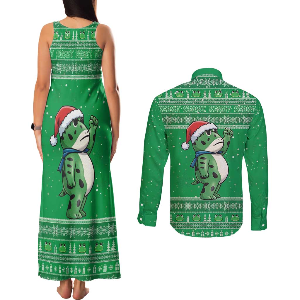 Funny Christmas Portland Frog Protest Couples Matching Tank Maxi Dress and Long Sleeve Button Shirt Merry Frog-mas - Wonder Print Shop