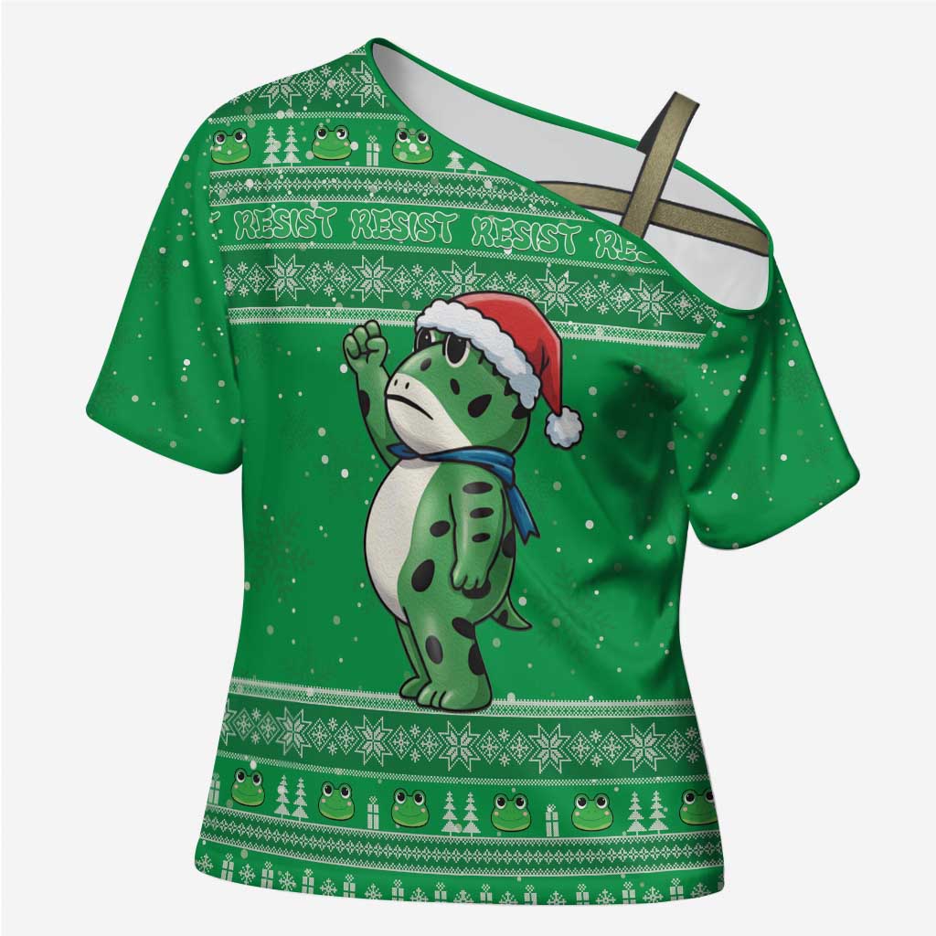 Funny Christmas Portland Frog Protest Cross Shoulder Shirt Merry Frog-mas - Wonder Print Shop