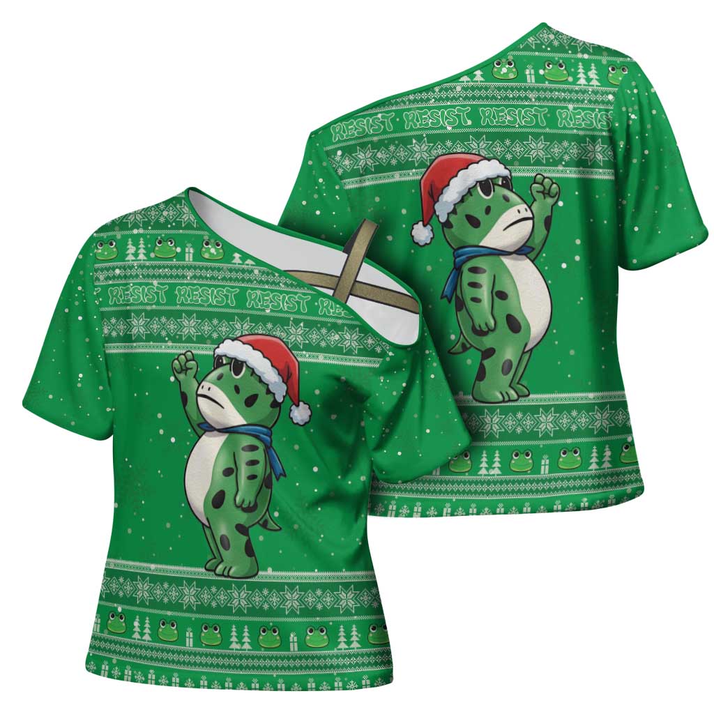 Funny Christmas Portland Frog Protest Cross Shoulder Shirt Merry Frog-mas - Wonder Print Shop