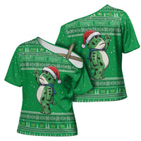 Funny Christmas Portland Frog Protest Cross Shoulder Shirt Merry Frog-mas - Wonder Print Shop