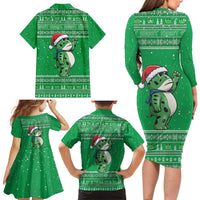 Funny Christmas Portland Frog Protest Family Matching Long Sleeve Bodycon Dress and Hawaiian Shirt Merry Frog-mas - Wonder Print Shop