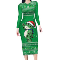 Funny Christmas Portland Frog Protest Family Matching Long Sleeve Bodycon Dress and Hawaiian Shirt Merry Frog-mas - Wonder Print Shop