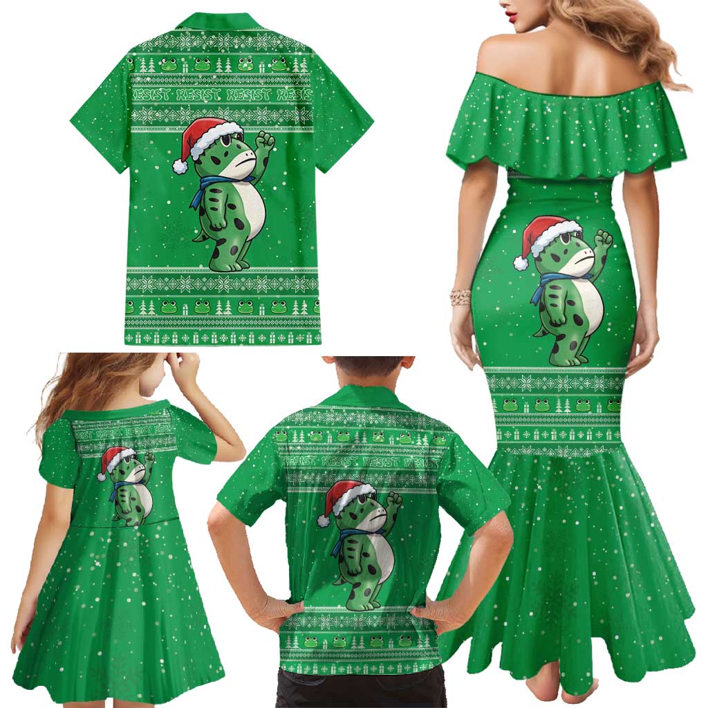 Funny Christmas Portland Frog Protest Family Matching Mermaid Dress and Hawaiian Shirt Merry Frog-mas - Wonder Print Shop
