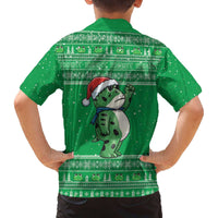 Funny Christmas Portland Frog Protest Family Matching Off The Shoulder Long Sleeve Dress and Hawaiian Shirt Merry Frog-mas - Wonder Print Shop