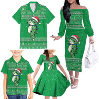 Funny Christmas Portland Frog Protest Family Matching Off The Shoulder Long Sleeve Dress and Hawaiian Shirt Merry Frog-mas - Wonder Print Shop